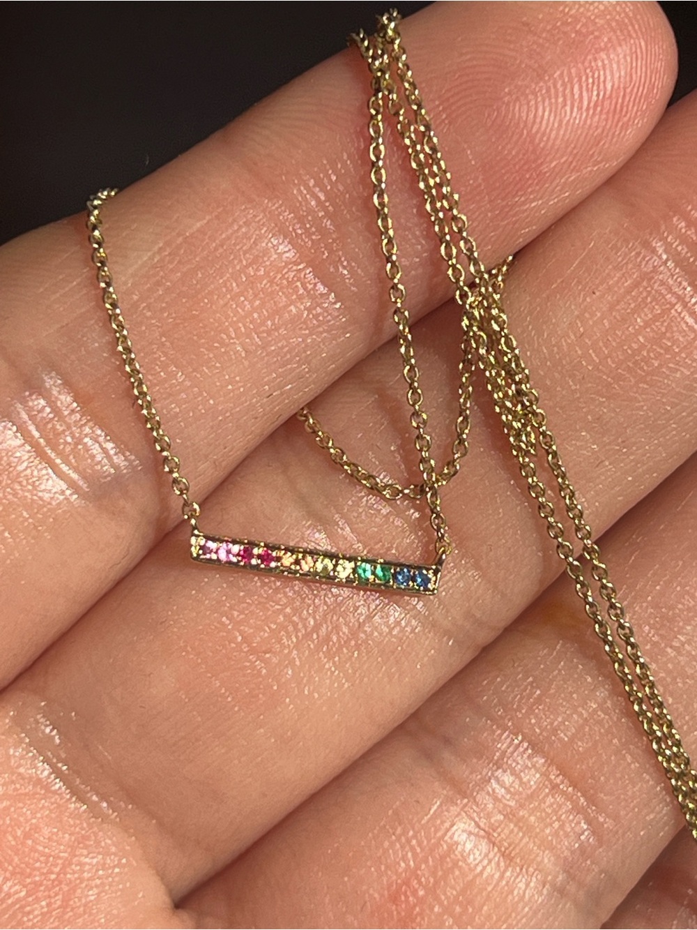 14k gold Sydney Evan Rainbow Bar Necklace - Women Jewelry - Picture 7 of 7